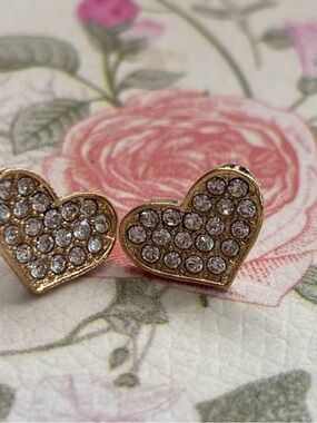 Gold Heart Crystal or glass Stud Earrings - Women Jewelry